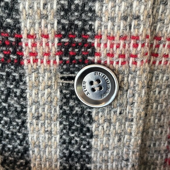 Burberry Grey Red Black 100% Wool Nova Plaid Coat - Picture 9 of 12